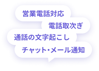 営業電話対応、電話取次ぎ、通話の文字起こし、チャットとメール通知