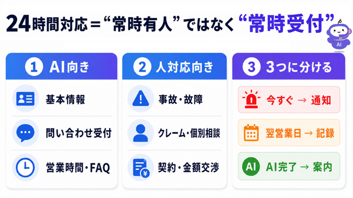 24時間対応=常時有人ではなく常時受付